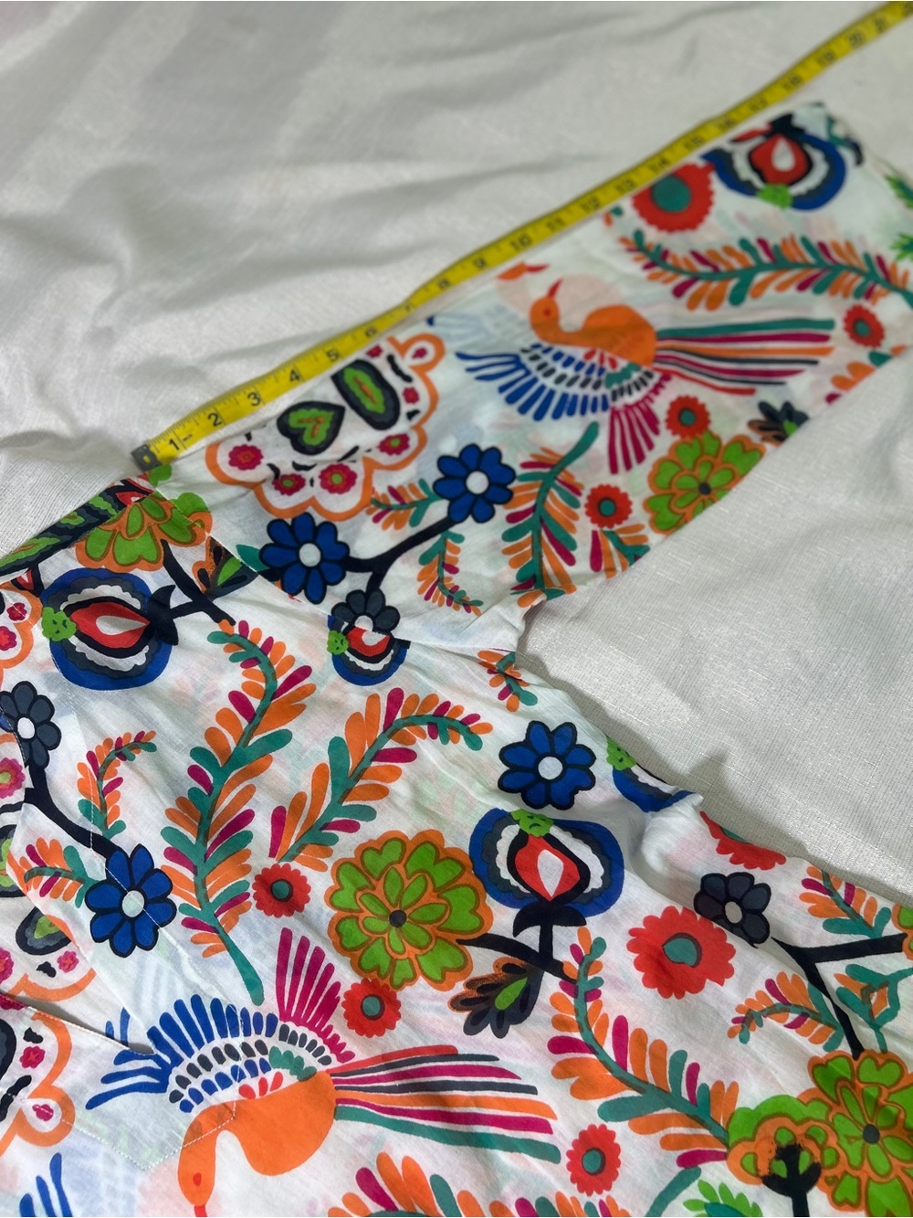 KikiSol V-neck White Multicolor Floral & Bird Print Tunic 100% Cotton Sz. L - Picture 5 of 12